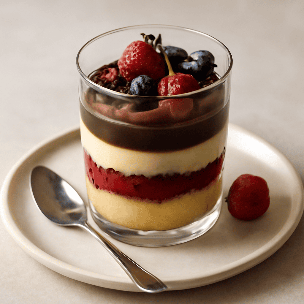 Bicchierino frutti di bosco, cioccolato e zafferano