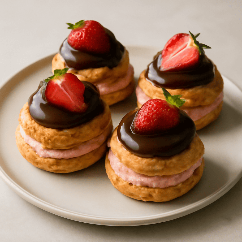 bignè con crema alla fragola e ganache al cioccolato