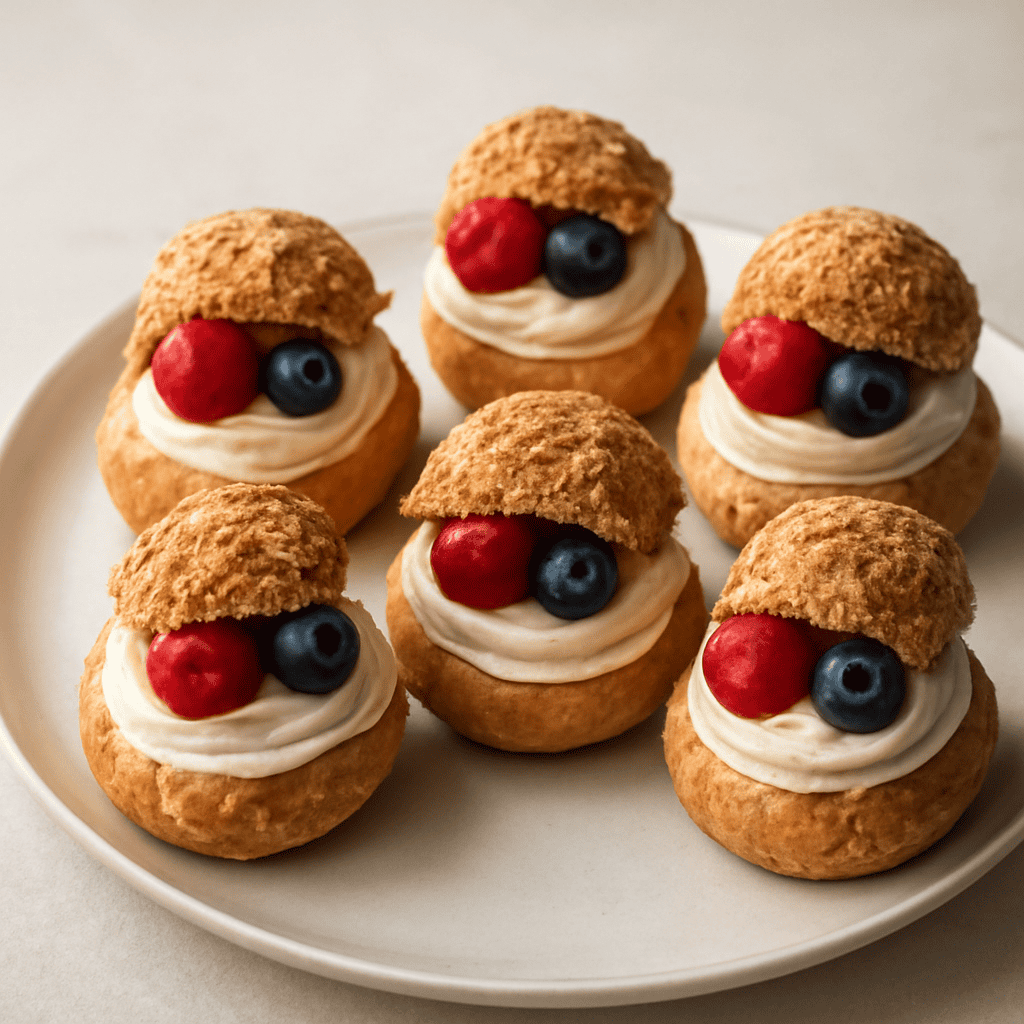 Bignè Craquelin ripieni di crema Chantilly, lamponi e mirtilli freschi