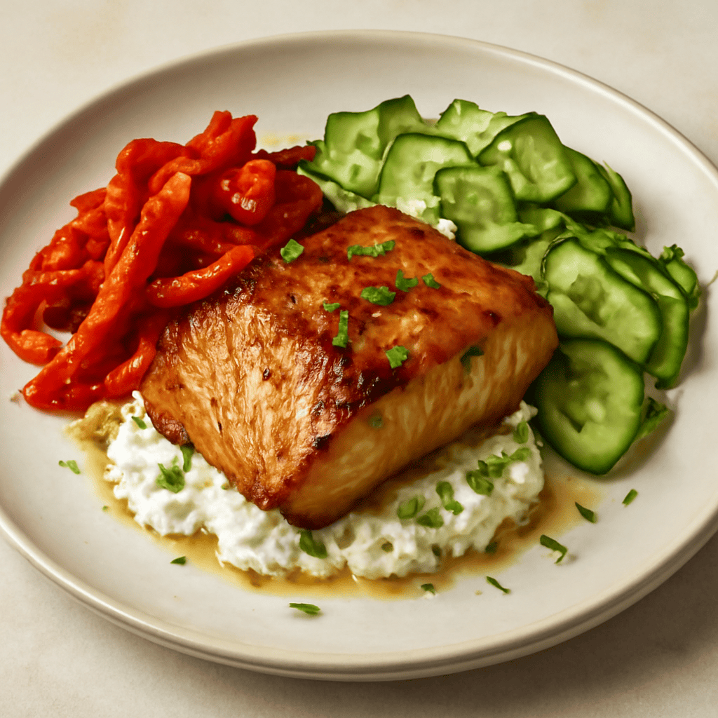 BlackCod Marinato con Cetriolo e Peperoni Caramellati