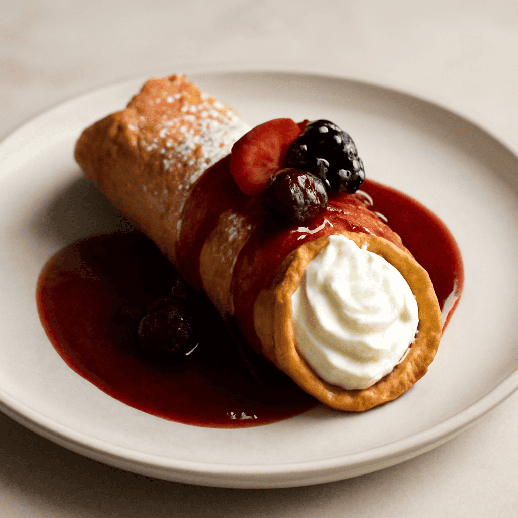 Cannolo alla ricotta e salsa ai frutti rossi