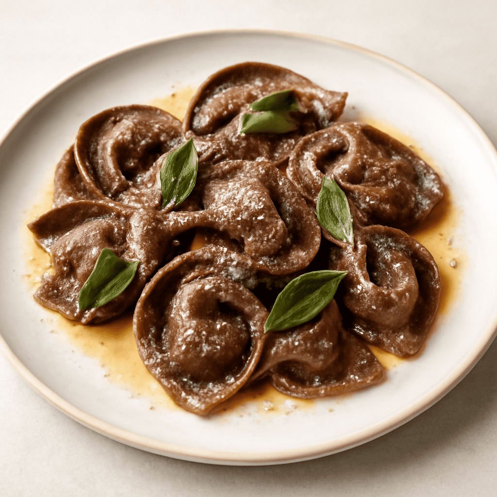 Cappellacci Bruni con Farcia di Pollo e Ricotta saltati