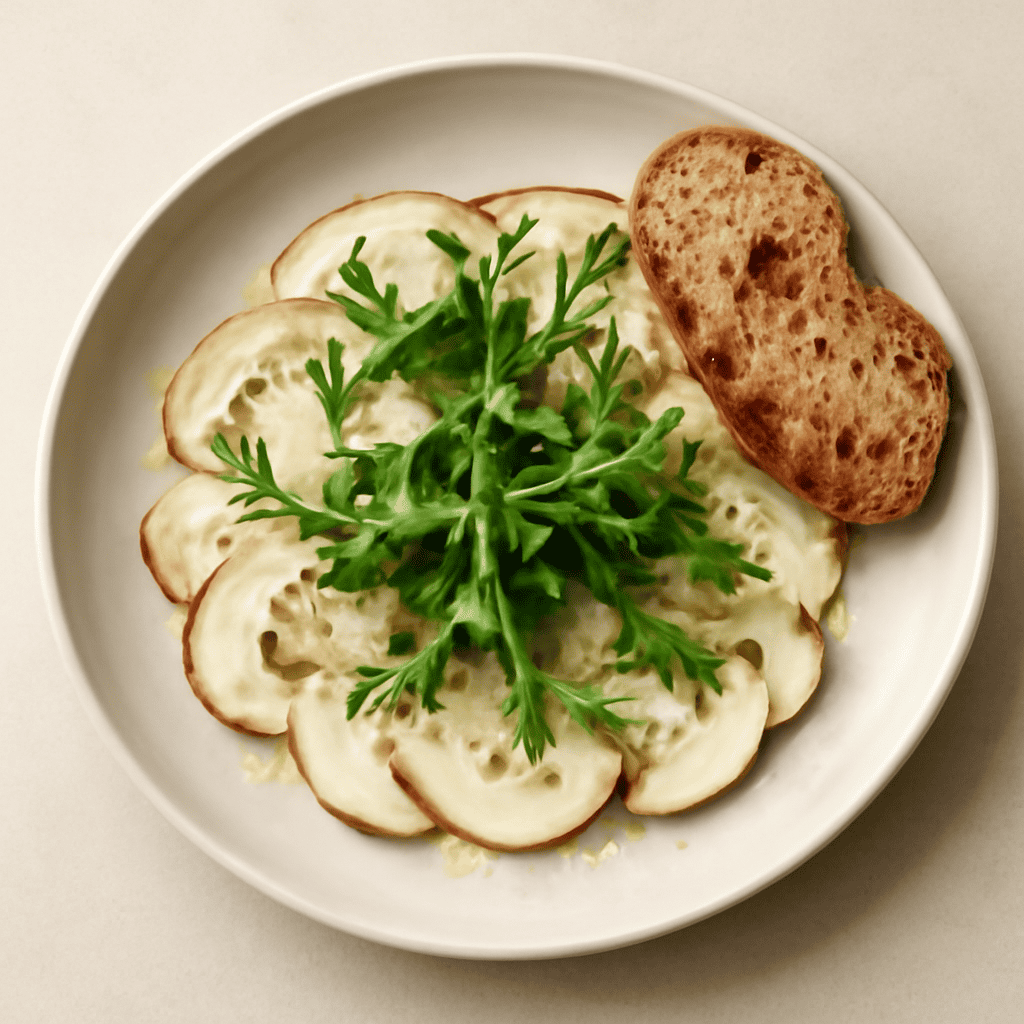 carpaccio di funghi porcini con crostini di pane al castagno
