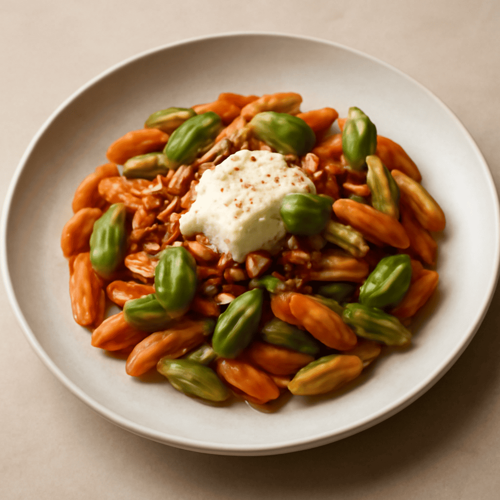 CAVATELLI TRICOLORE CON PESTO ALLA SICILIANA