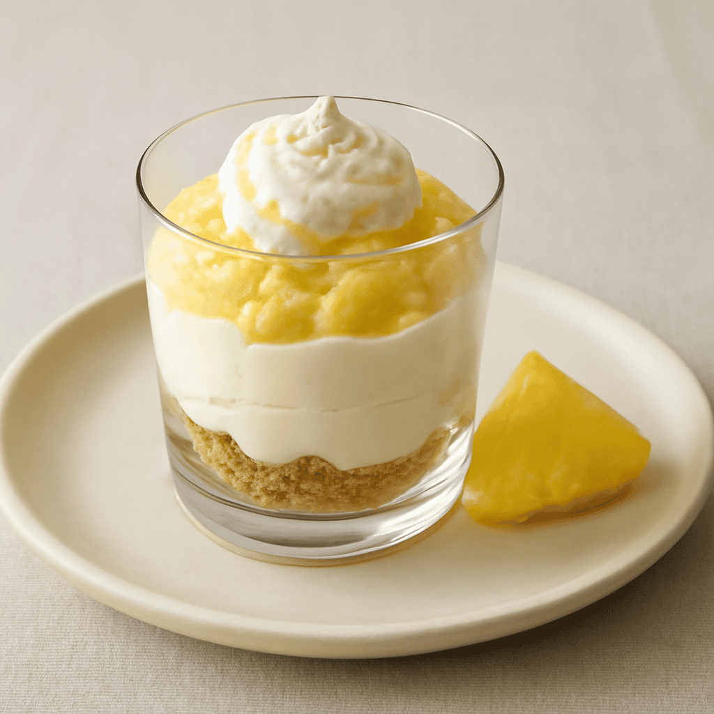 Cheesecake ananas e cocco in bicchierino.