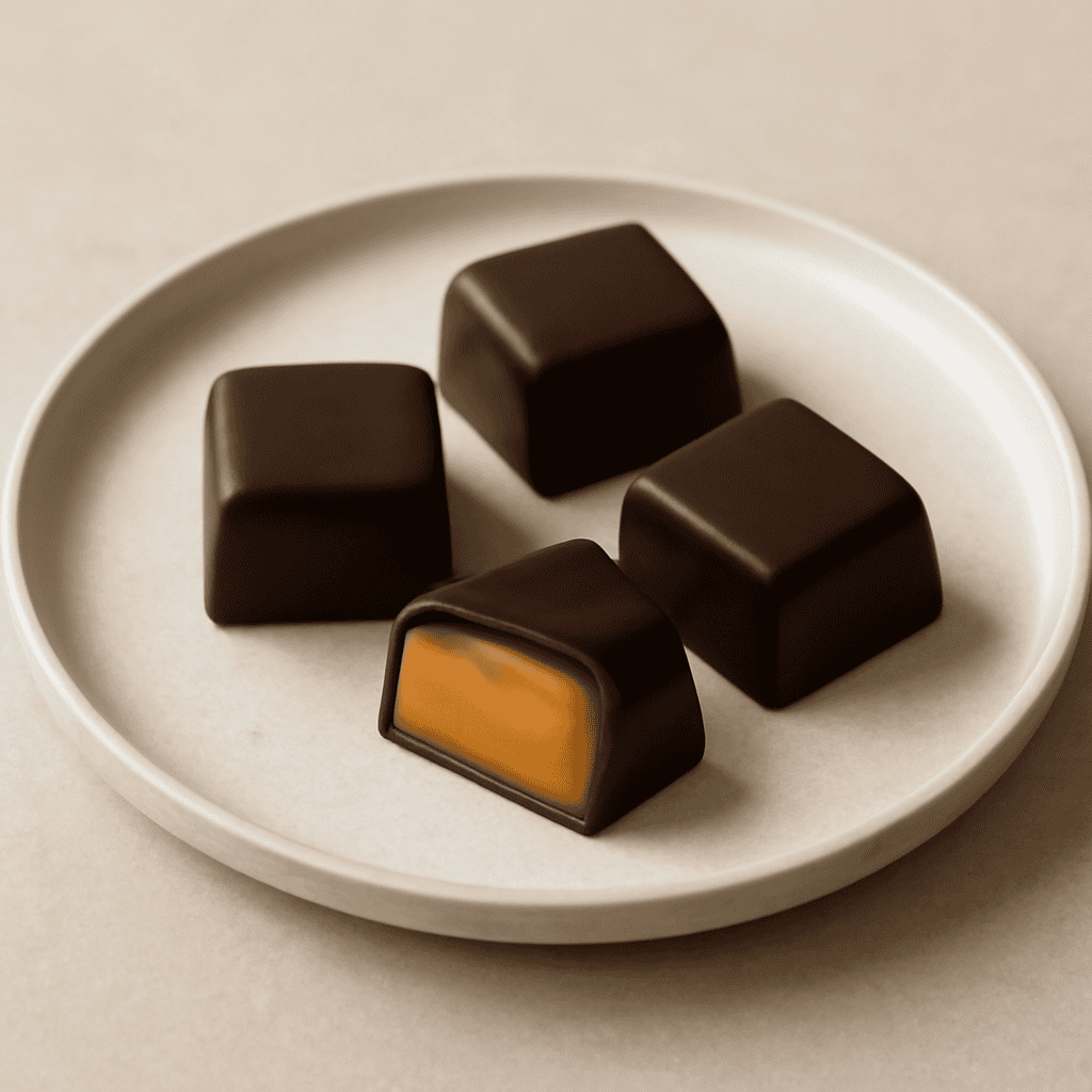 Cioccolatini al fondente con ganache all’arancia