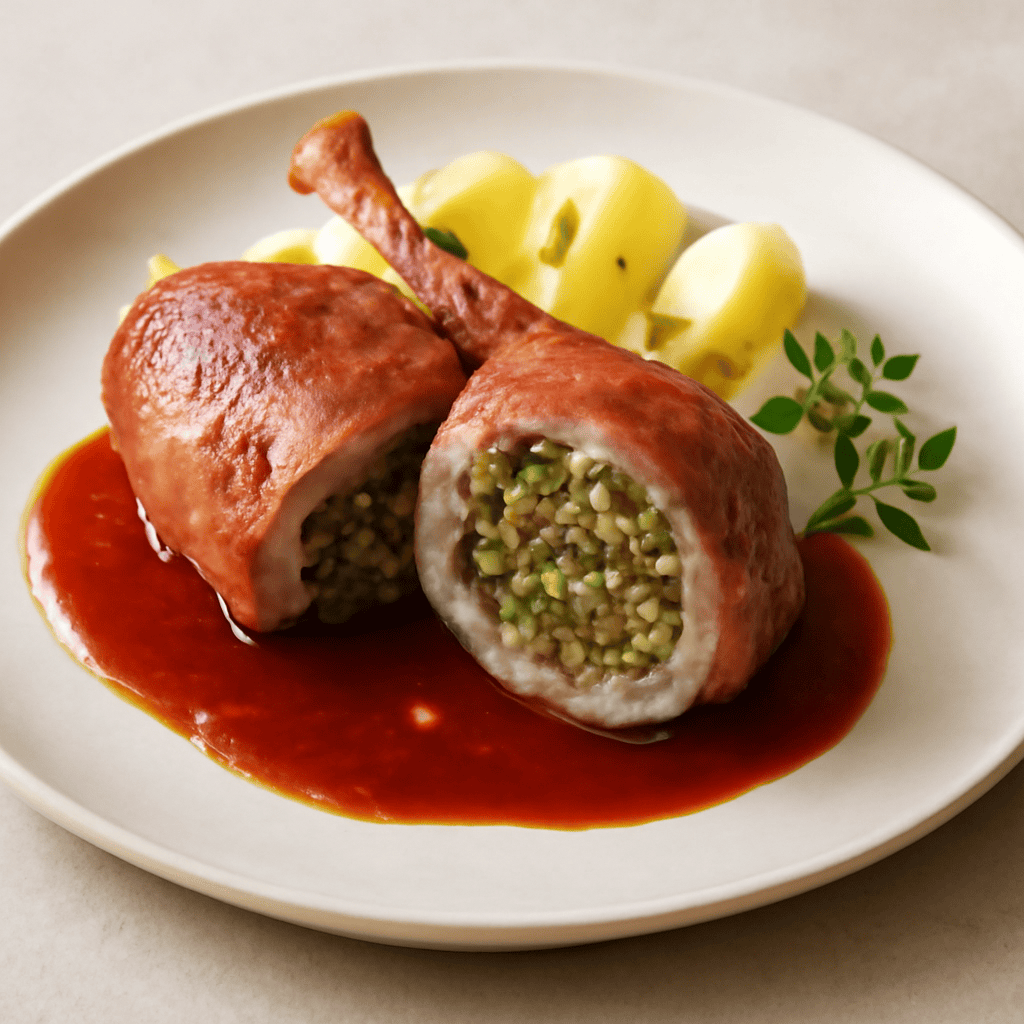 Cosciotto di coniglio farcito al pistacchio e mandorle
