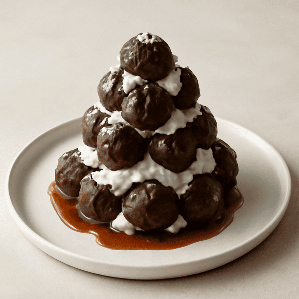 CROQUEMBUCHE CON BIGNE’ AL CIOCCOLATO E CREMA AL COCCO