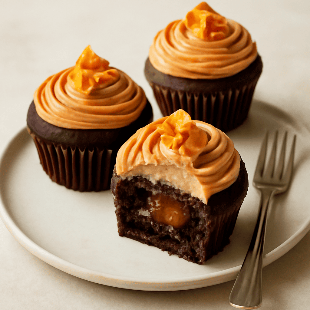 cupcake al cacao ripieni d’arancia candita e frosting al caramello