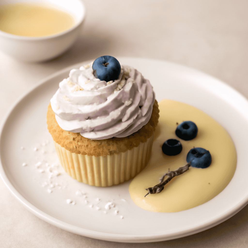 Cupcake mirtilli e cocco con crema inglese alla lavanda