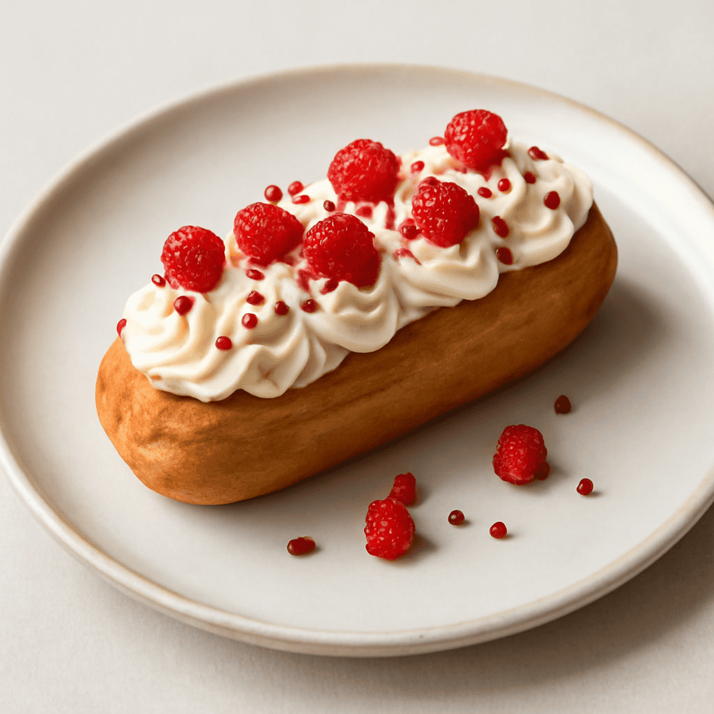 ECLAIR ALLA CREMA CHANTILLY AL PEPE ROSA E FRAGOLINE DI BOSCO