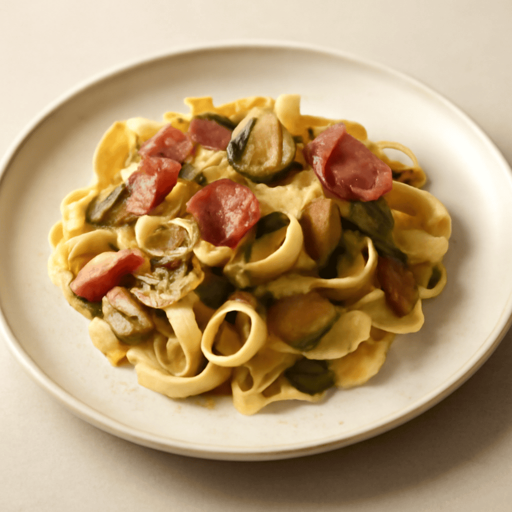 fettuccine fresche all’uovo con porcini e culatello