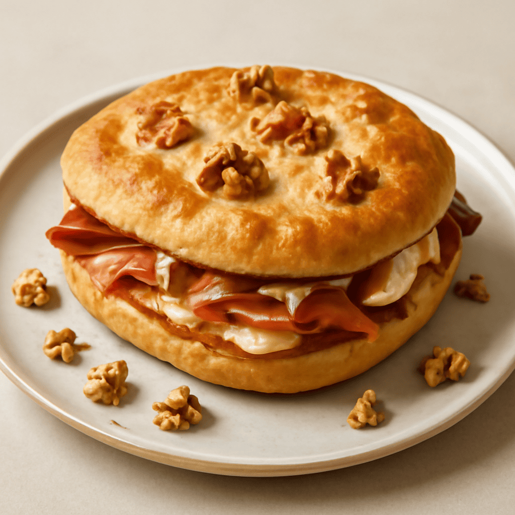Focaccia alla birra farcita con speck, scamorza e noci