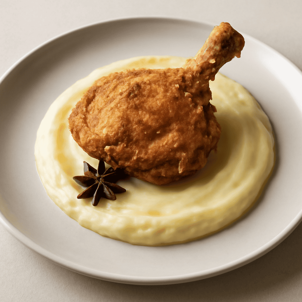 Frittura di pollo su crema di patate all’anice stellato