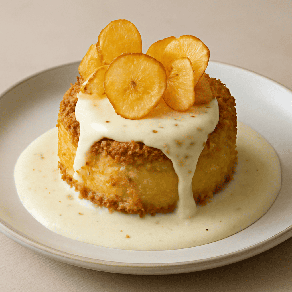 Gateau di patate con fonduta di provola e chips croccanti
