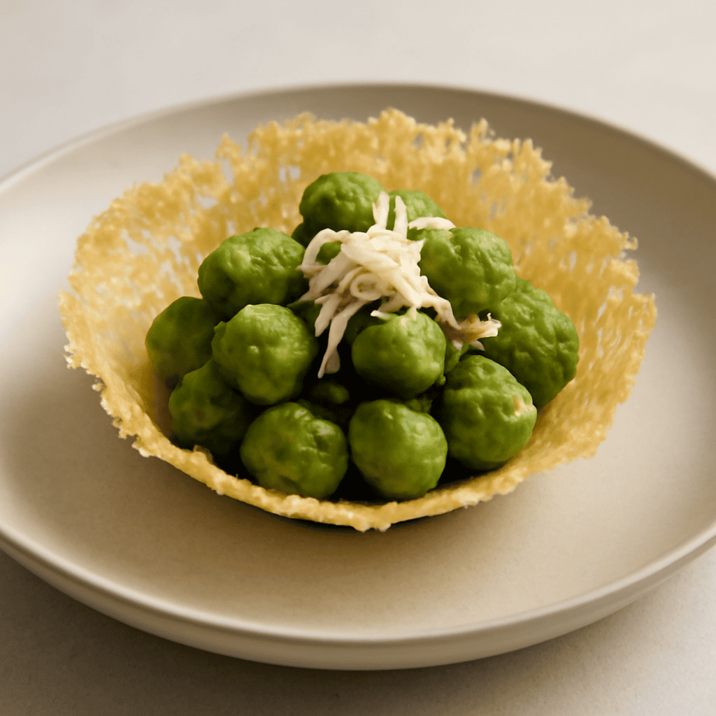 Gnocchi al pesto genovese in cialda di parmigiano