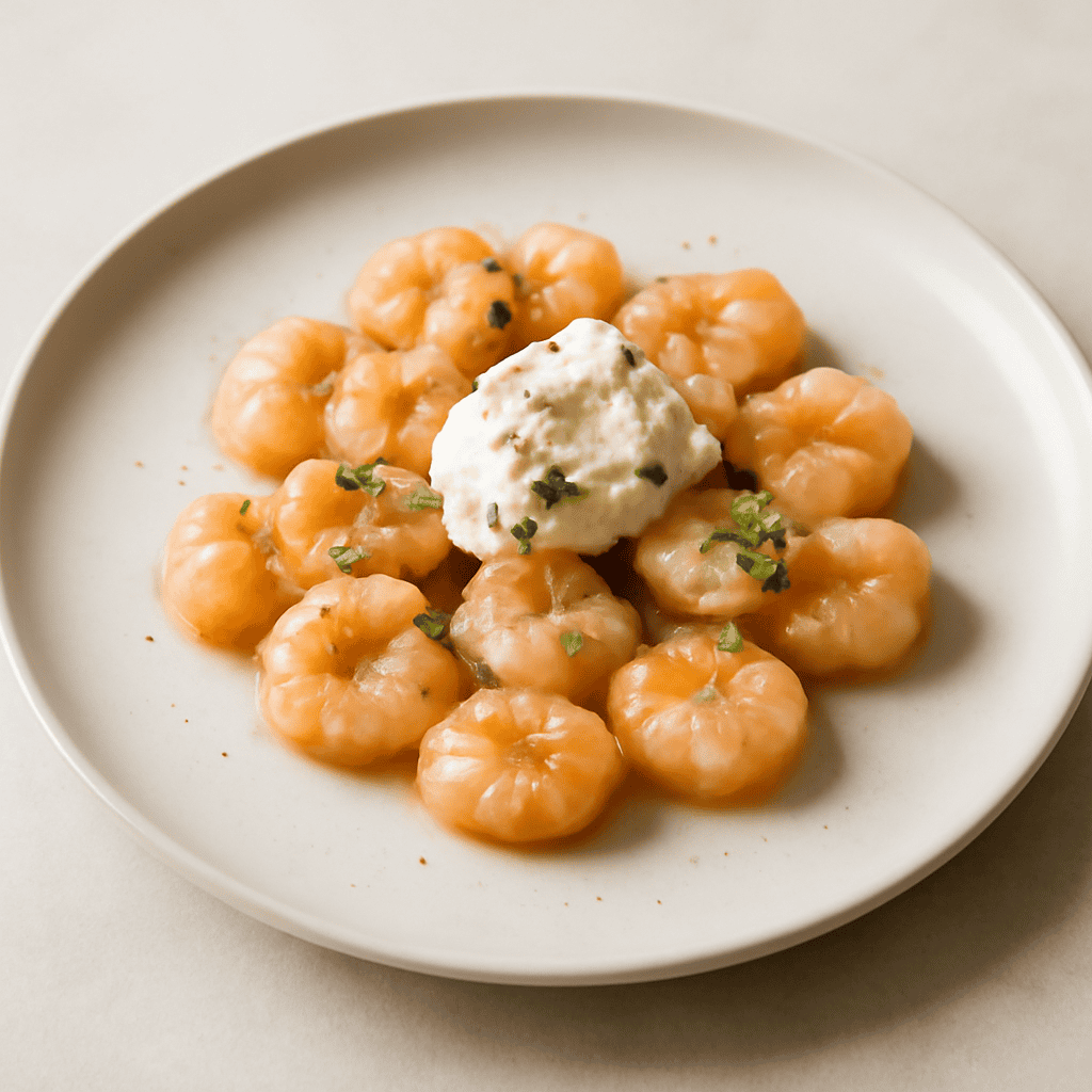 Gnocchi di gamberi gelificati