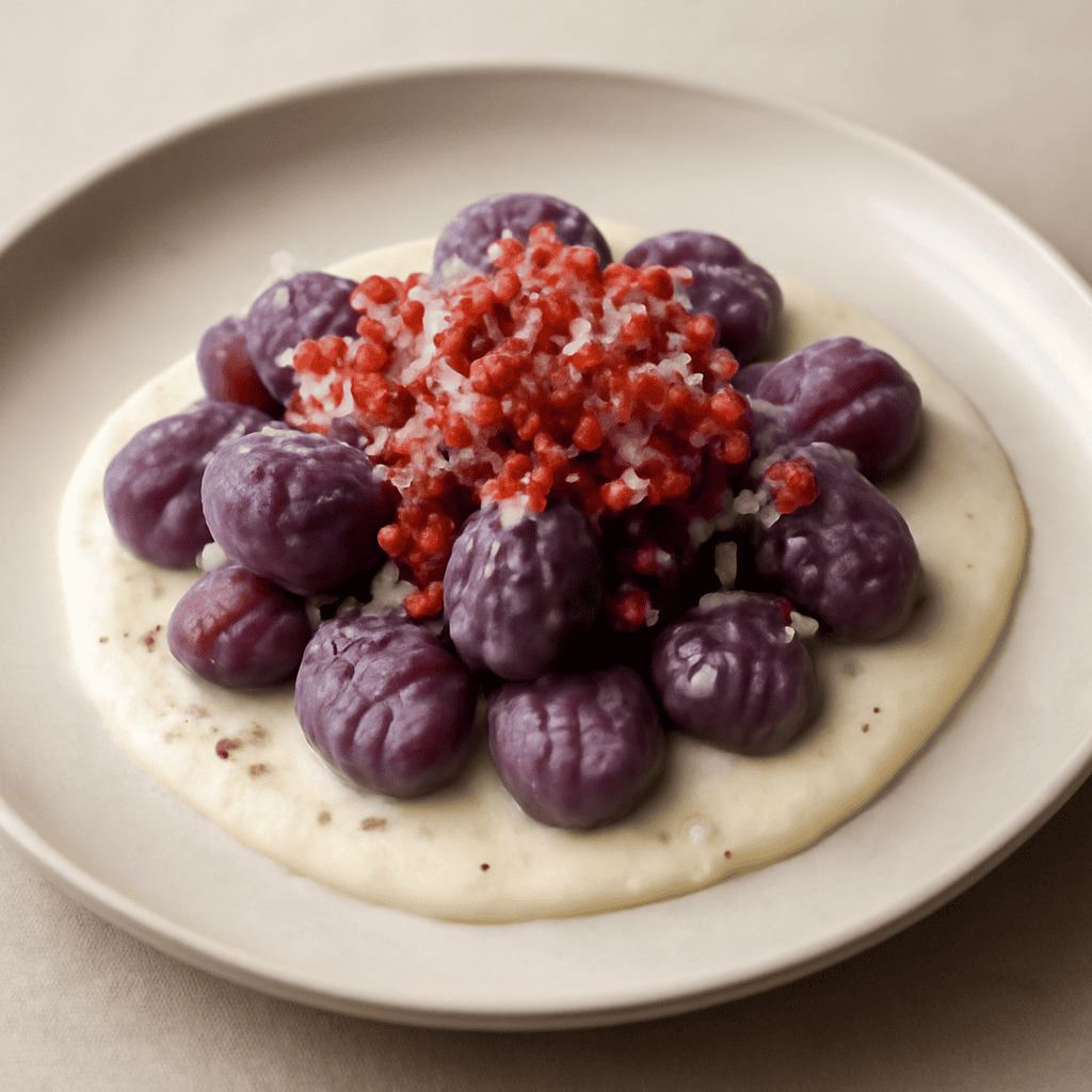Gnocchi di patate viola con crema di pecorino