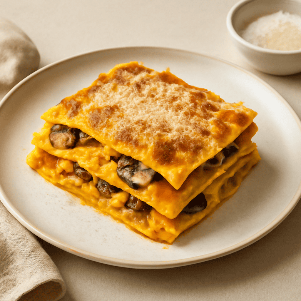 Lasagna zucca e funghi porcini.