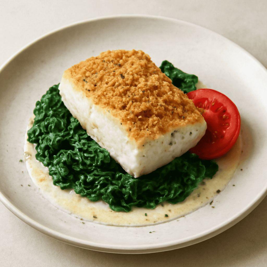 Merluzzo su cresta di spinaci