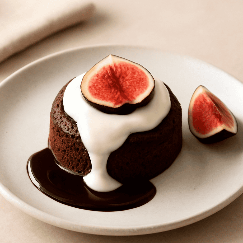 Mini cake al cioccolato con crema al latte e fichi