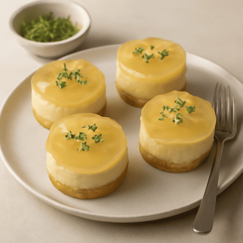 Mini cheesecakes salate con fiori di maggiorana e gelatina di prosecco.
