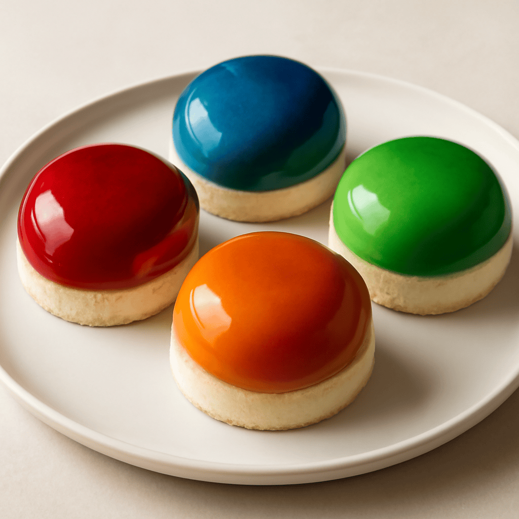 monoporzioni di semifreddo alla vaniglia con glassa a specchio colorata