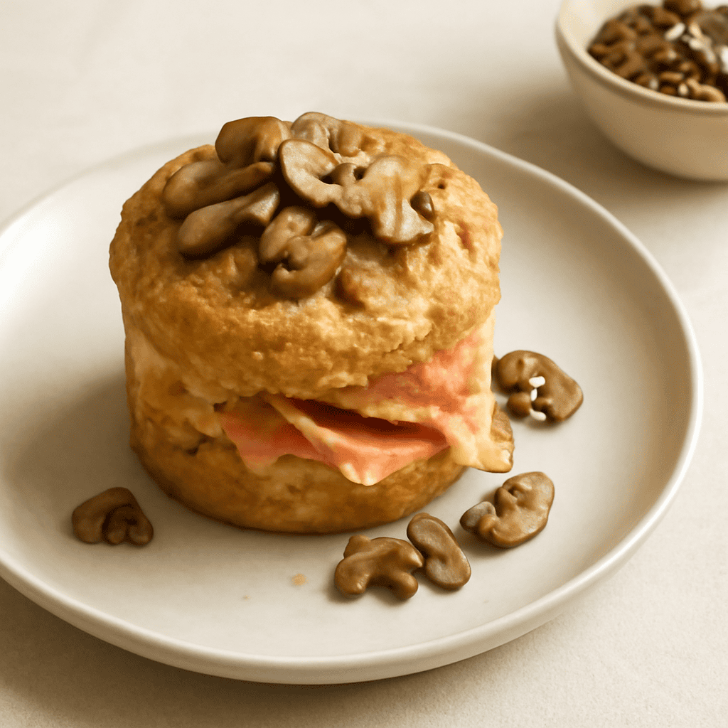 muffin con funghi trifolati e salmone