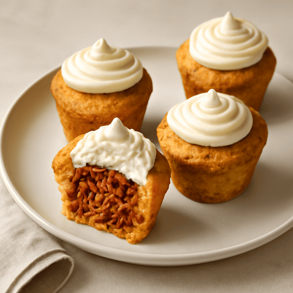 muffin salati ripeni di ragu’ e frosting al formaggio