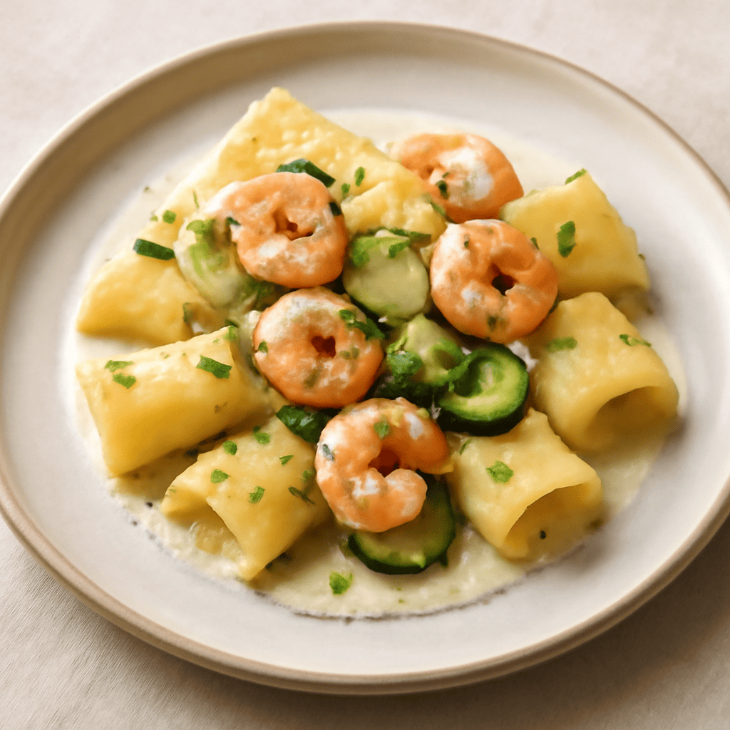 Paccheri gamberi e zucchine
