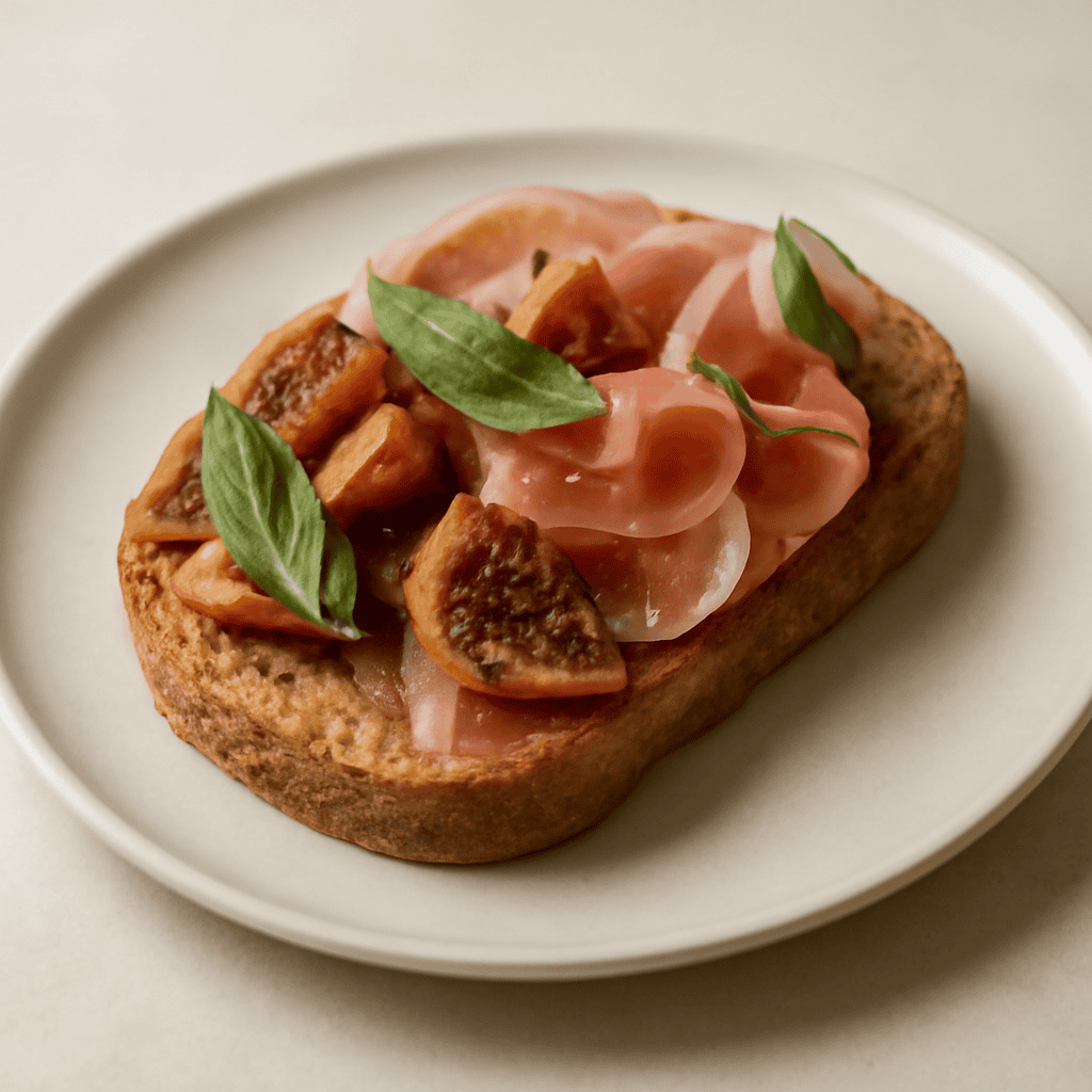 Pane integrale ai fichi, prosciutto e salvia