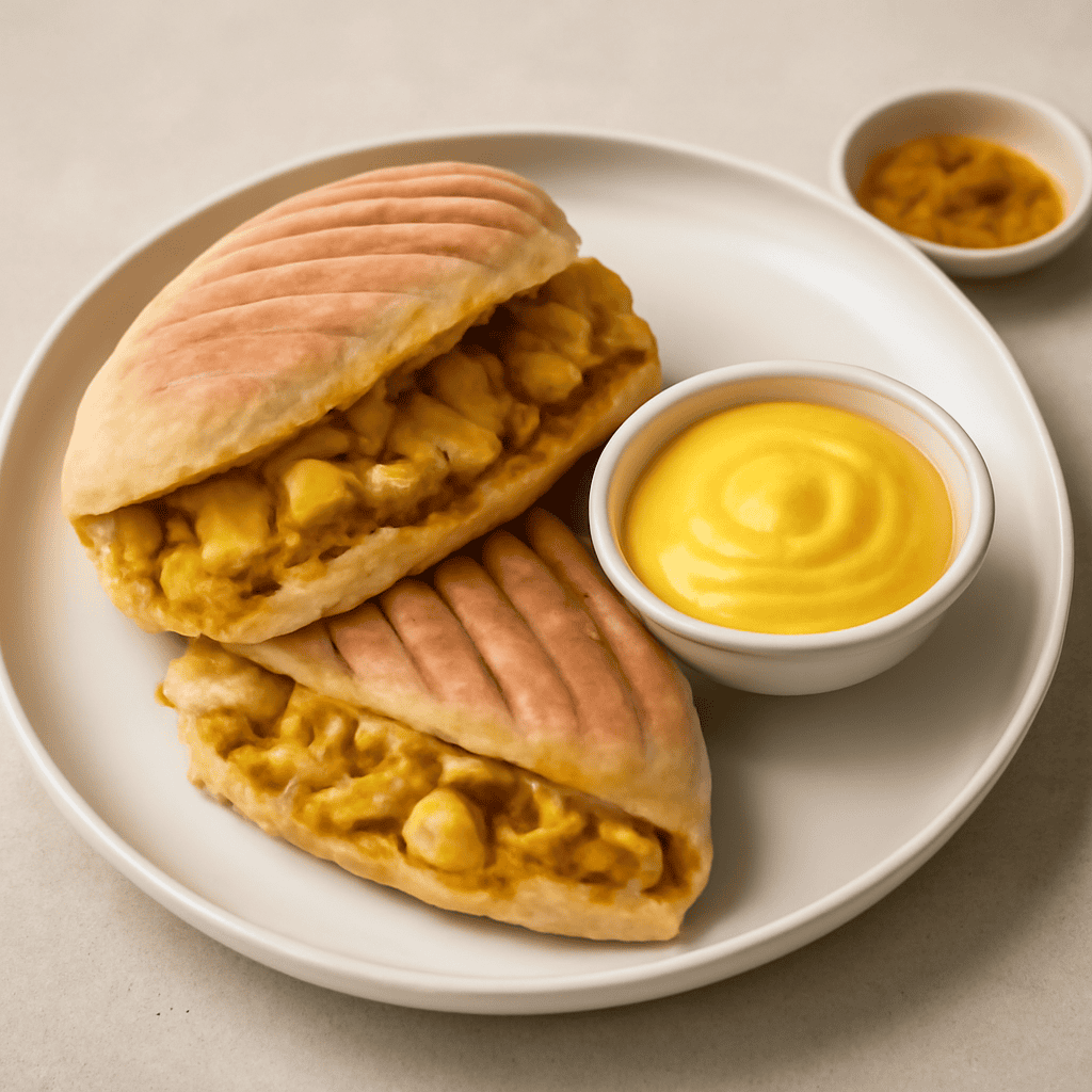Panini al curry di pollo e patate con maionese al mango