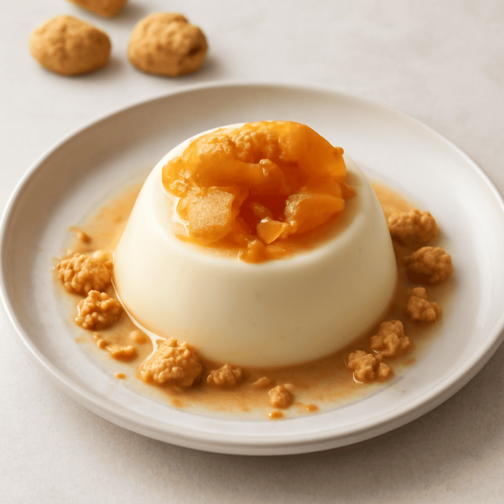 Panna cotta al tè con pesche e amaretti