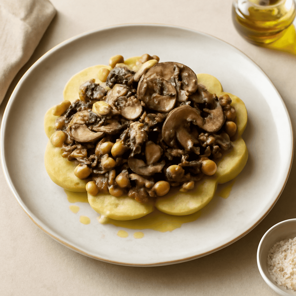 pasticcio funghi tartufo e ceci