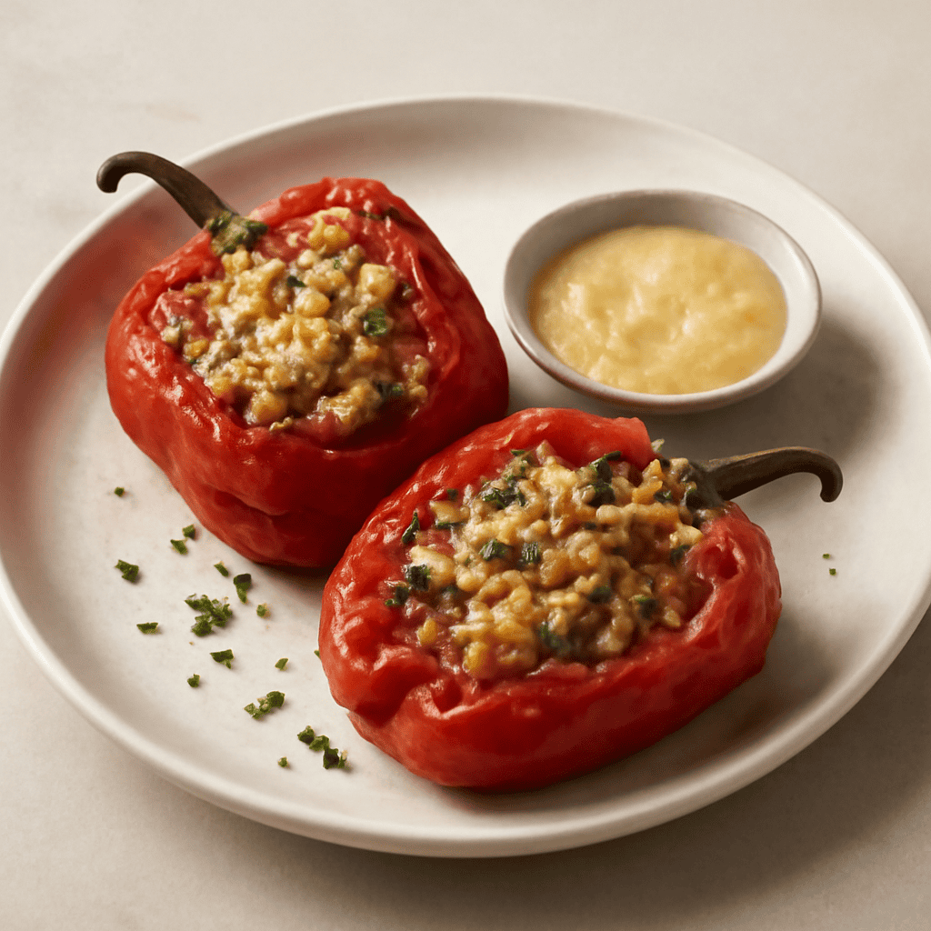 Peperoni ripieni accompagnati da salsa allo zenzero