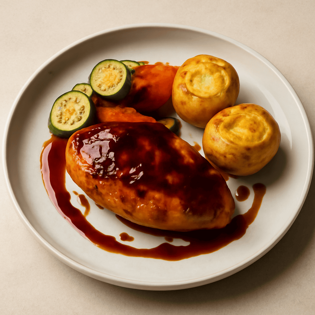 Petto di pollo laccato con patate ripiene