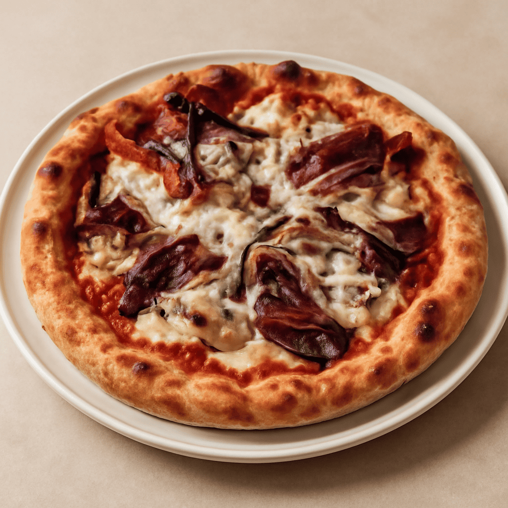 Pizza radicchio, funghi e crema 4 formaggi