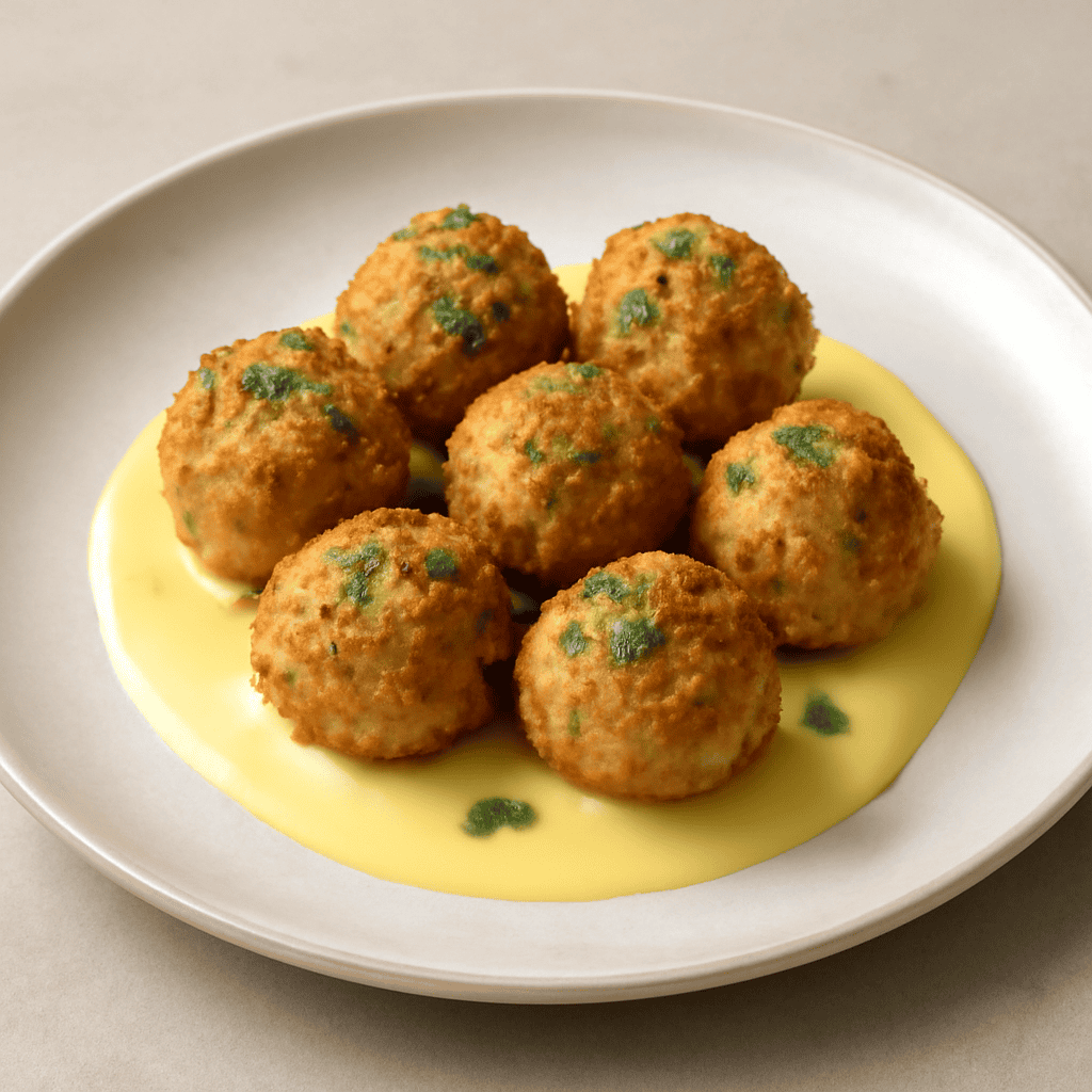 Polpette di tonno e ricotta con salsa olandese