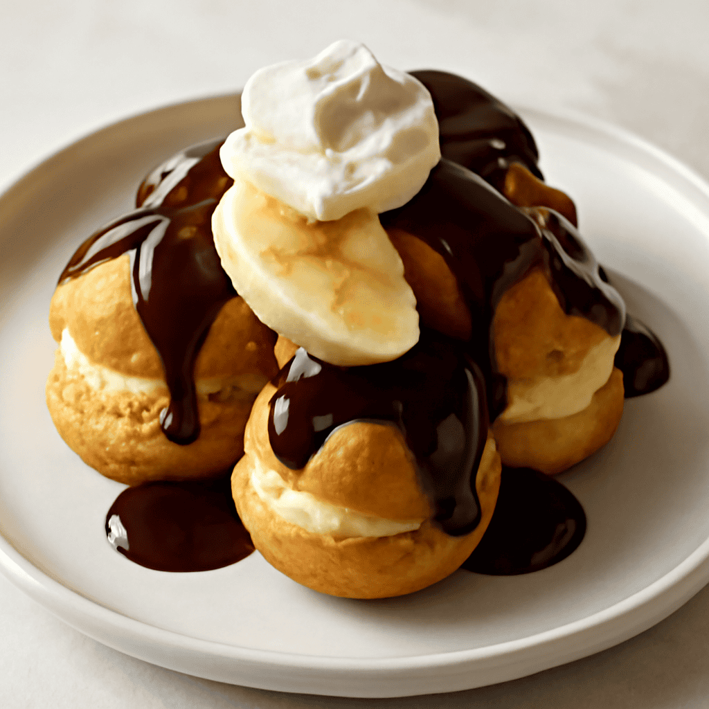 Profiteroles al cioccolato e banana