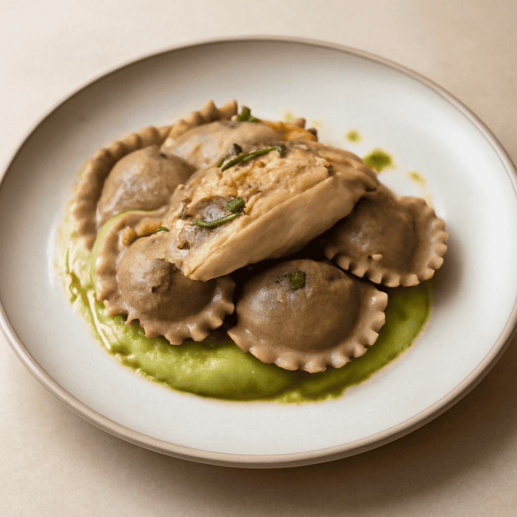 Ravioli al grano saraceno con orata affumicata