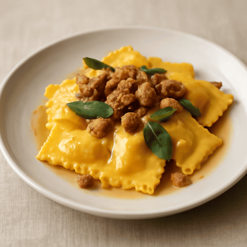 Ravioli di zucca con salsiccia