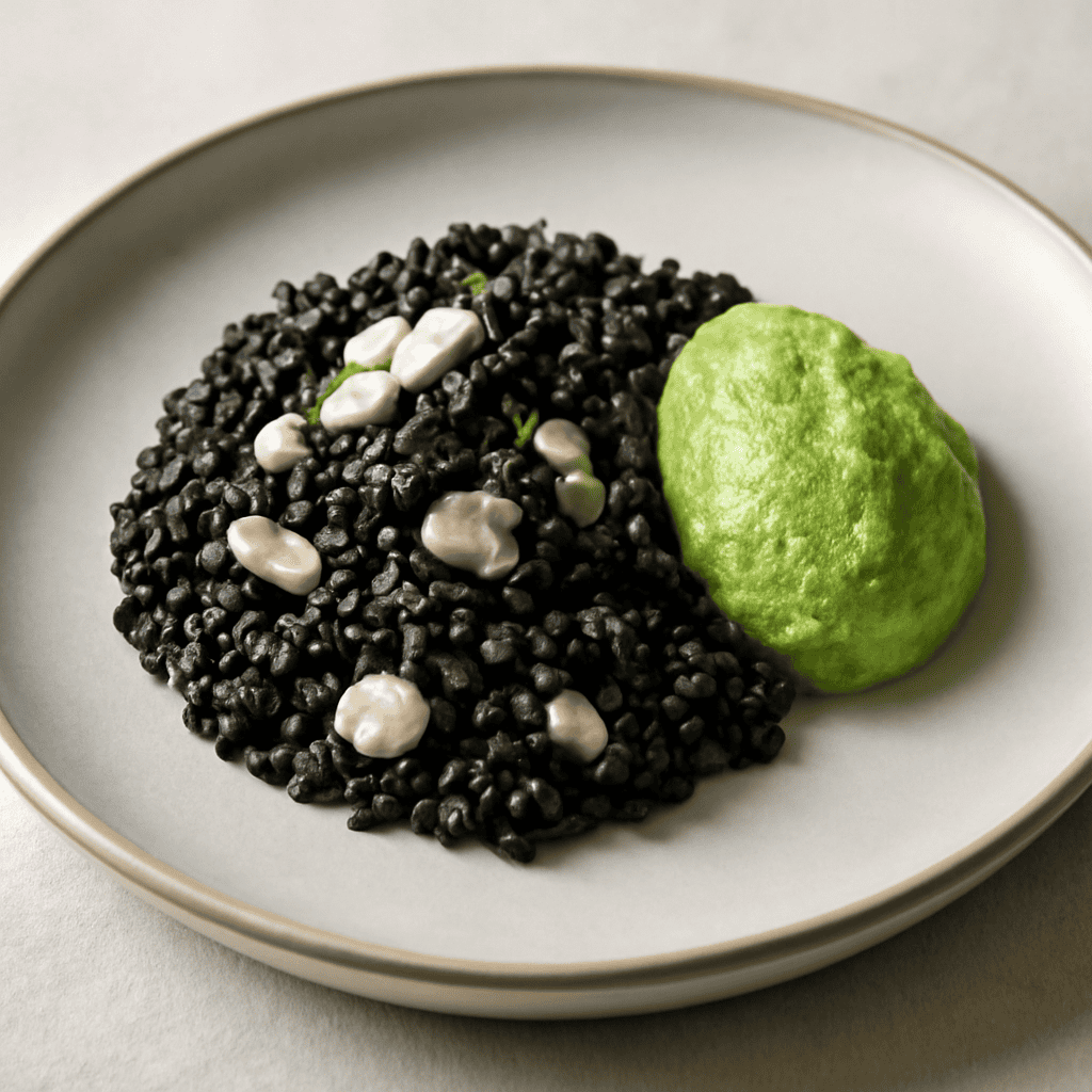 risotto alla seppia con mousse di zucchine