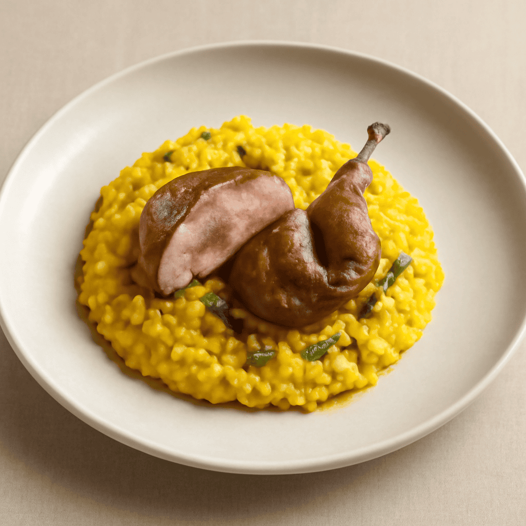 Risotto alle quaglie, con zafferano e cosce di quaglia sfiammate al Marsala