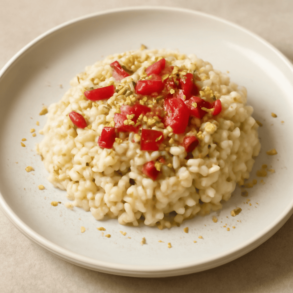 Risotto con bacche di goji e spolverata di pistacchio