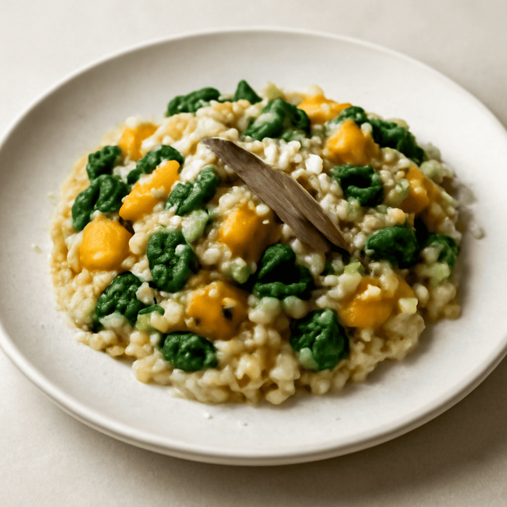 Risotto con zucca, spinaci ed alici