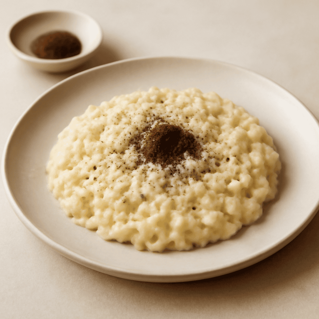 Risotto panna e grana profumato alla liquirizia