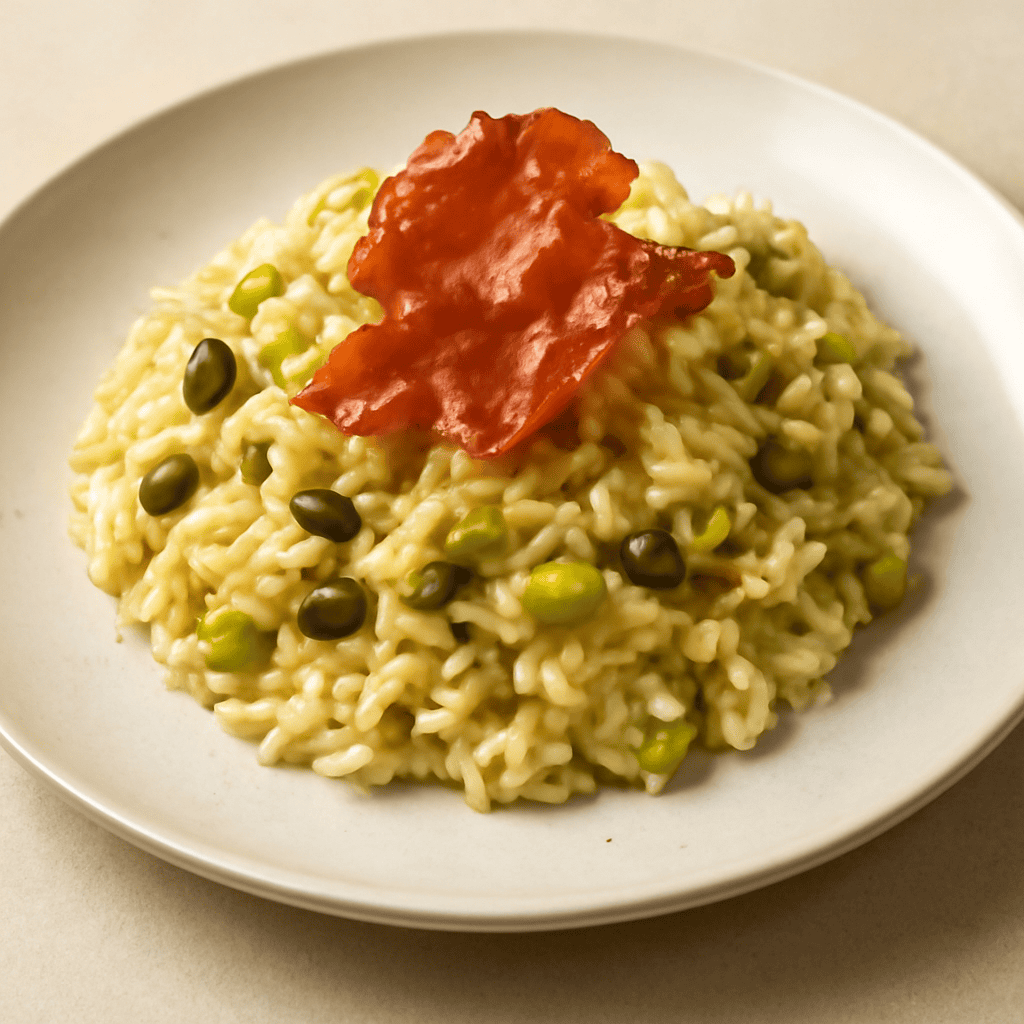 Risotto Porri e Pistacchi con Cialda di Speck