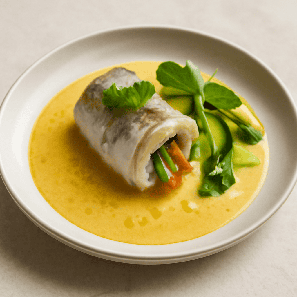 Roll di spigola in salsa curry thailandese