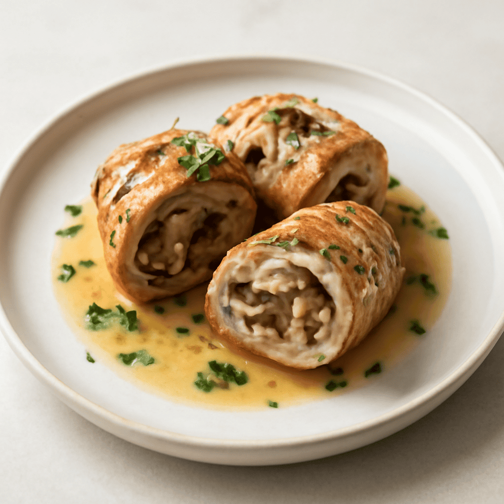 rotolini di maiale con funghi e formaggio alle erbe