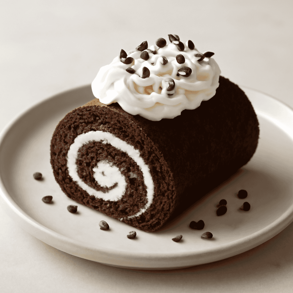 Rotolo al cacao con crema chantilly e gocce di cioccolato